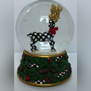 NEW WITH TAG. MacKenzie-Childs Checkered Reindeer Snow Globe with Gold Antlers